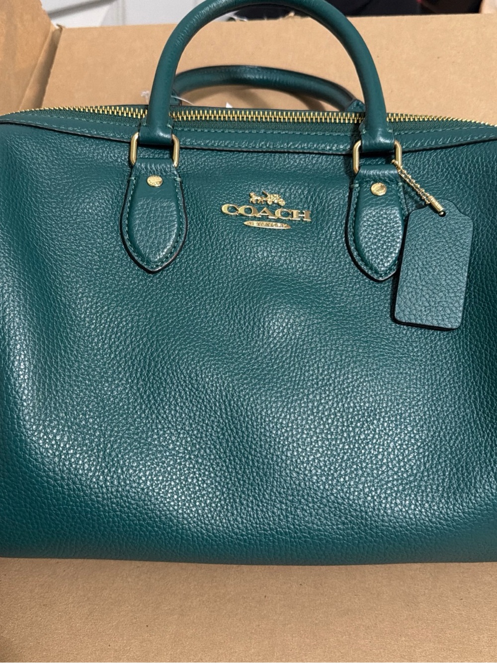Coach Pebbled Leather Large Emerald Rowan Satchel